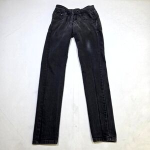 Amia Jeans Women Size 3/4 Black Slim Fit A202 Faded Denim Pants Streetwear